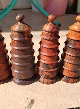 老挝大红酸枝木雕文昌塔摆件实木客厅玄关书房装饰工艺品牙签盒