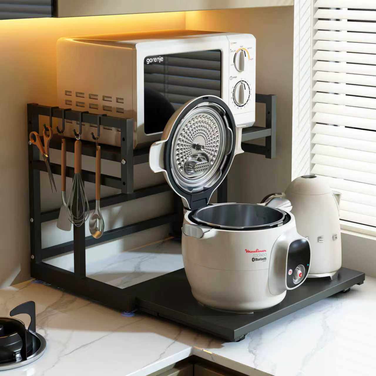 Pull-out countertop rice cooker air fryer storage rack