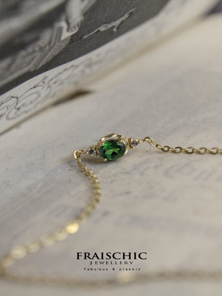 Fraischic「小绿」19年新品17分天然电光沙佛莱绿宝石手链女 18K - 图0