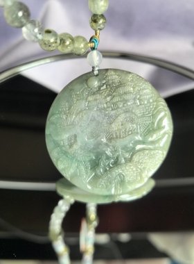 毛衣链镯芯山水牌翡翠油青山水水晶毛衣链