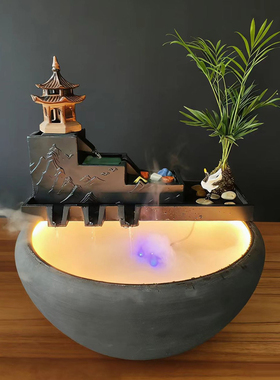 招财流水摆件循环过滤增氧鱼缸过滤器办公室桌面装饰高档开业礼物