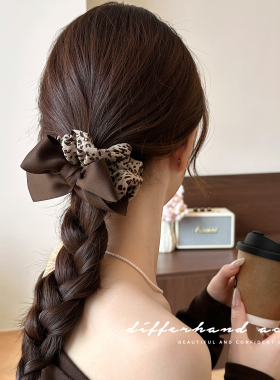 豹纹蝴蝶结发圈后脑勺扎头发发绳