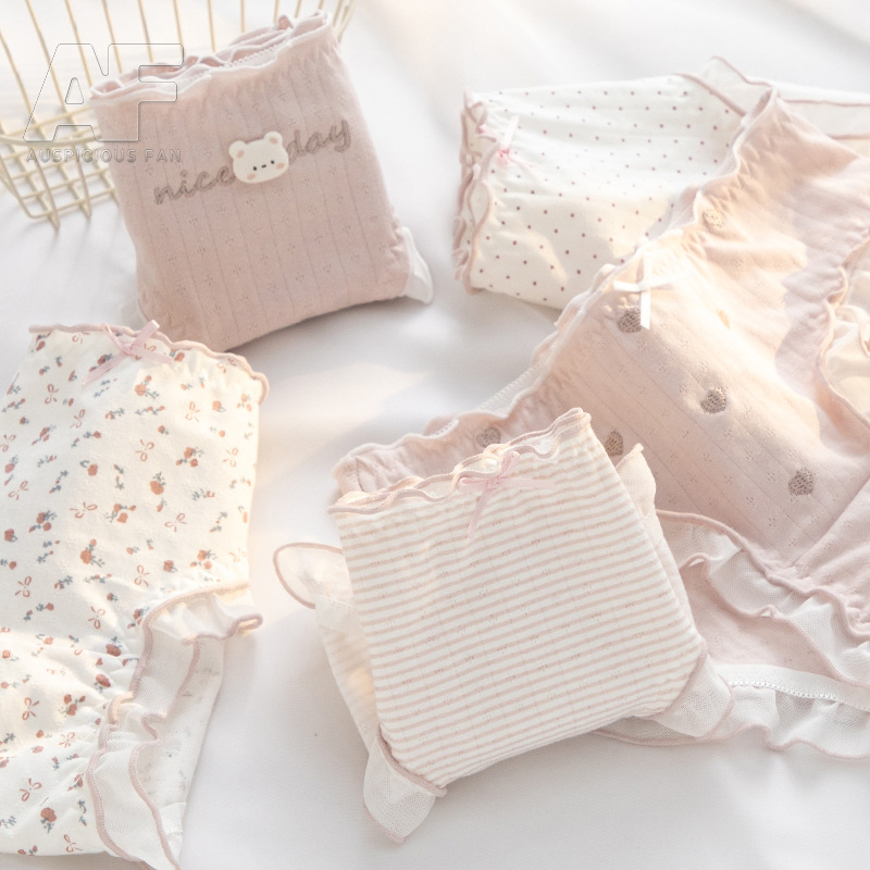 蕾丝花边内裤少女生三角裤舒适学生透气婴儿棉中腰裸感抑菌棉档 - 图1