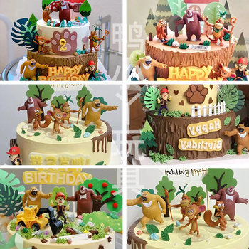 Bear Infested ຫມີຫມີໃຫຍ່ສອງ Bald Strong Genius ເດັກນ້ອຍ Doll Doll Cake Ornament Model Toy Set