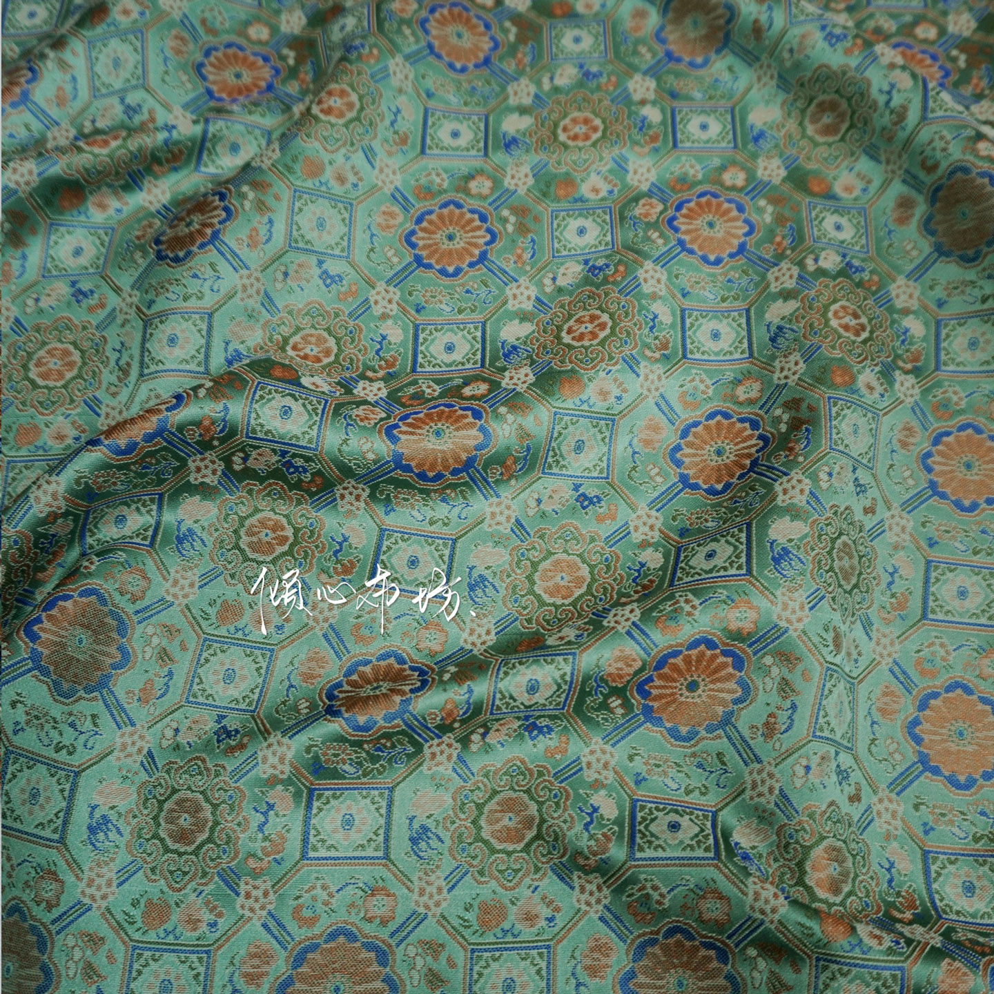 Green Lotus Peony Bada Halo Pattern Song Brocade Fabric