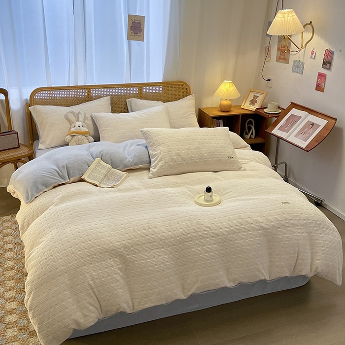 冬季加厚保暖A类母婴级高克重雕花绒牛奶绒法兰绒被套床笠四件套,淘宝优惠券,粉丝福利购,淘宝优惠卷