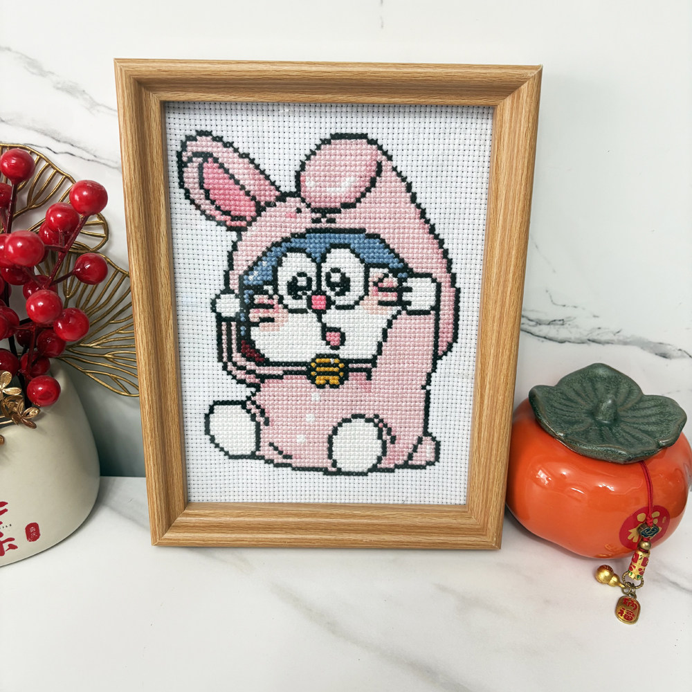 十字绣小件2025新款简单线绣哆啦A梦卡通儿童学生手工叮当猫带框 - 图0