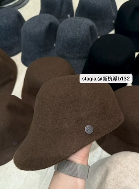 秋冬韩版羊毛呢一颗扣装饰小帽檐马术帽贝雷帽女显脸小百搭画家帽