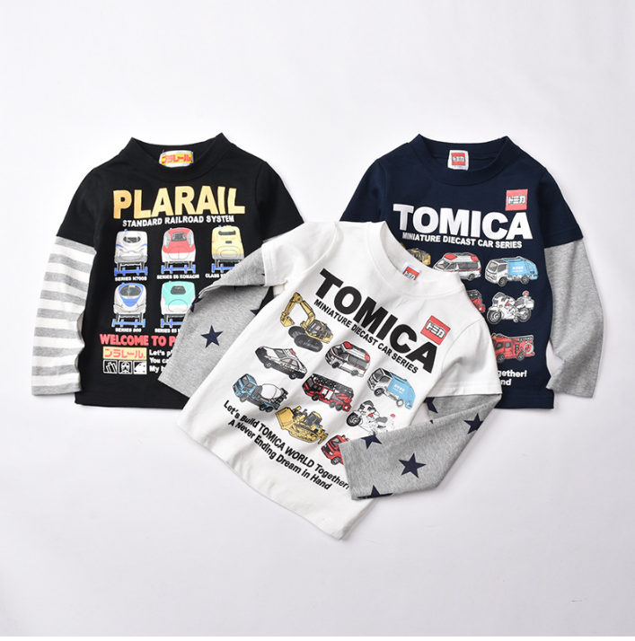 日系春秋男童汽车T恤纯棉假两件宝宝长袖上衣套袖货车百搭打底衫,淘宝优惠券,粉丝福利购,淘宝优惠卷