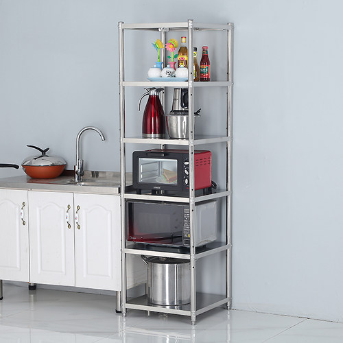 304不锈钢厨房置物架落地多层微波炉整理储物架子夹缝窄五层锅架 - 图1
