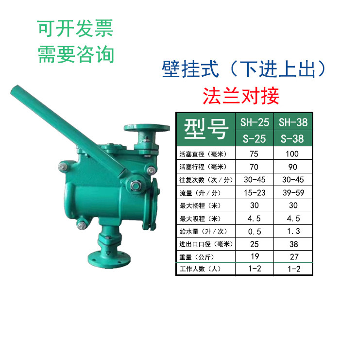 SH-38手摇泵地下室车库人防验收专用工程抽水泵S-38法兰丝扣挂壁_虎窝淘