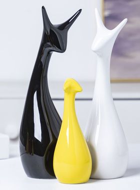 创意陶瓷三口四口五口之家客厅摆件家居酒柜电视柜房间装饰品摆饰