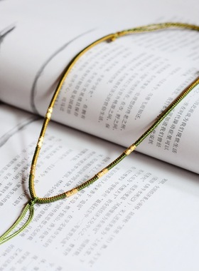 黄金吊坠挂绳土豪金草绿色的结合纯金转运珠男女红黑玉石佩项链绳