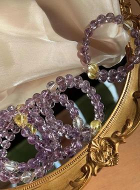 【九紫时代】水晶手串高频彩虹爆闪巴西智慧石黄白水晶