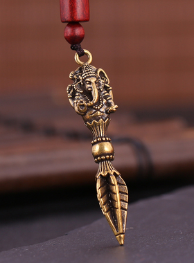 黄铜金刚柱降磨杵大象财神吊坠