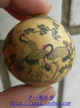 丰一阁 文玩精品手捻鸡蛋小葫芦微雕雕刻针画松鹤延年祝寿贺寿