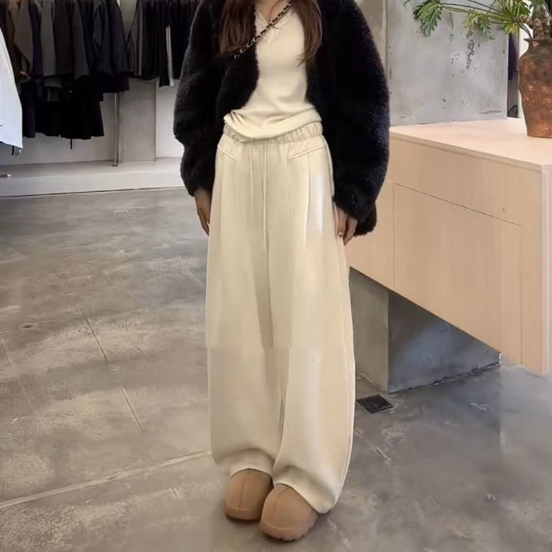 冬季纯色高腰显瘦垂感休闲裤卫裤女韩系新款加绒加厚阔腿裤弯刀裤,淘宝优惠券,粉丝福利购,淘宝优惠卷