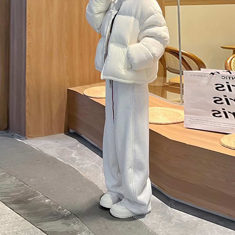 小马刺绣时髦百搭撞色抽绳弯刀卫裤女韩系秋冬加绒加厚新款阔腿裤 - 图1