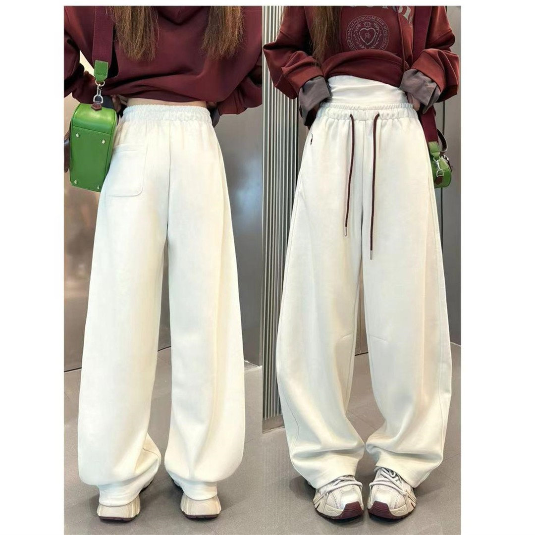 加绒裤子女2025新款小马刺绣高腰卫裤女百搭松紧撞色抽绳休闲长裤,淘宝优惠券,粉丝福利购,淘宝优惠卷