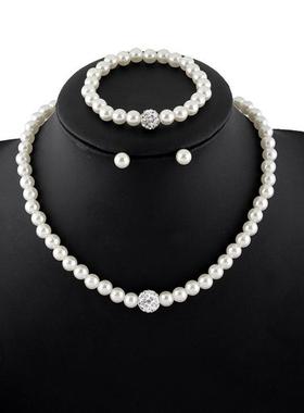 珍珠珍珠三件套项链耳钉手链