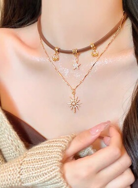 SJP时尚美拉德太阳花吊坠双层百搭项链