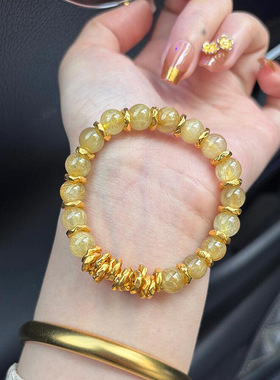 小红书同款金发晶盘缠手串国风新中式高级感小众轻奢招财水晶