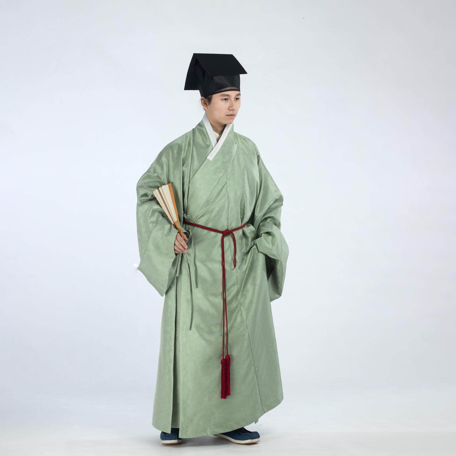 淮边筱竹 暗纹缎直裰 长款琵琶袖明制汉服长衫男装春秋日常现货,淘宝优惠券,粉丝福利购,淘宝优惠卷