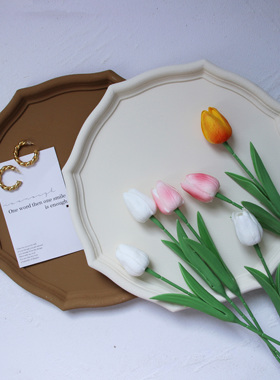 ins菱形托盘雕花摆件北欧风极简风雕刻家居装饰摆件木质工艺品彩