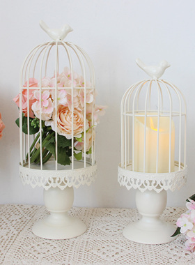 新款套二欧式田园铁艺烛台鸟笼装饰品美创意多肉花盆花架婚庆道具