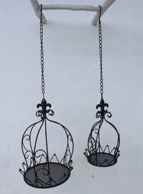 黑色套二欧式田园铁艺烛台鸟笼装饰品美创意多肉花盆花架婚庆道具
