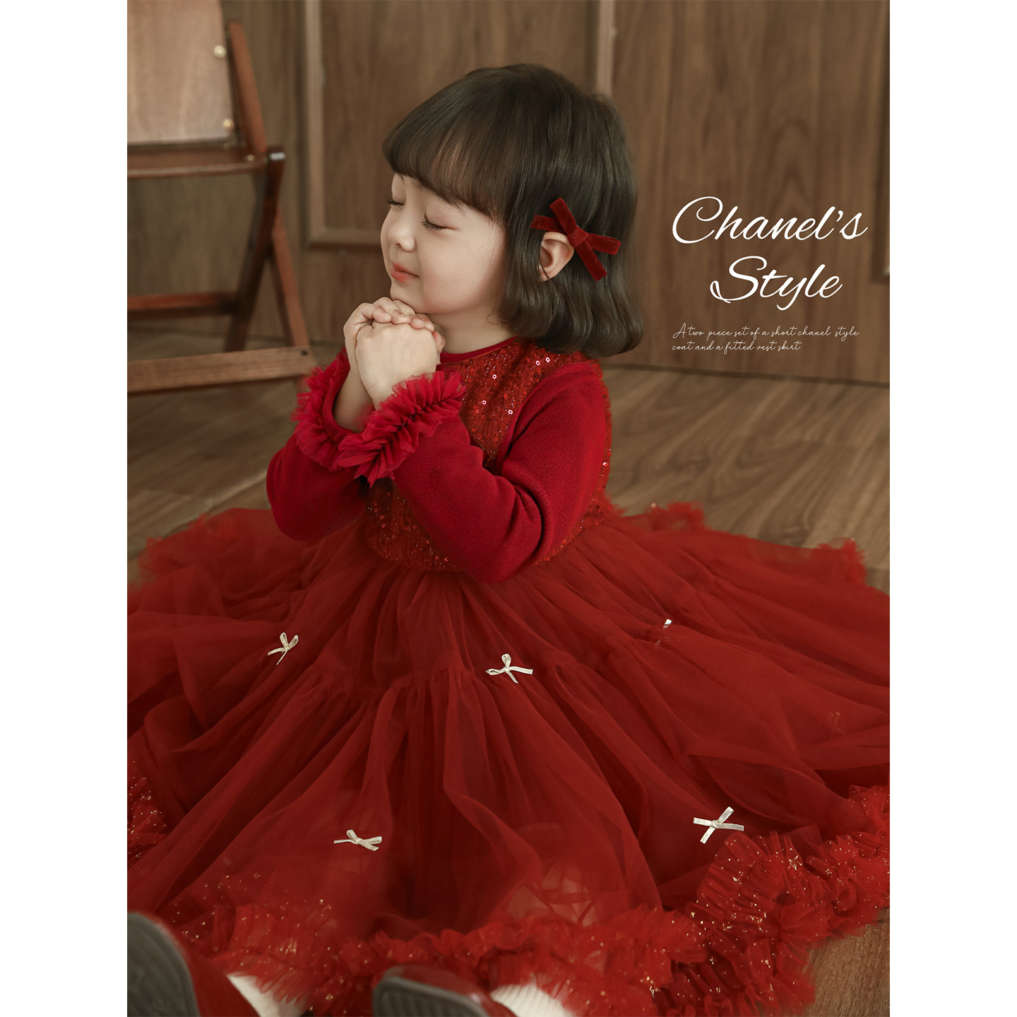 幼悠女童2025冬季新款圣诞加绒保暖网纱背心裙小香风女孩公主裙潮,淘宝优惠券,粉丝福利购,淘宝优惠卷