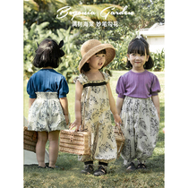 Young Girls Summer New Skirt Set Fashion Begonia Print Baby Bag Pants Baby Girl Comfort Lantern Skirt