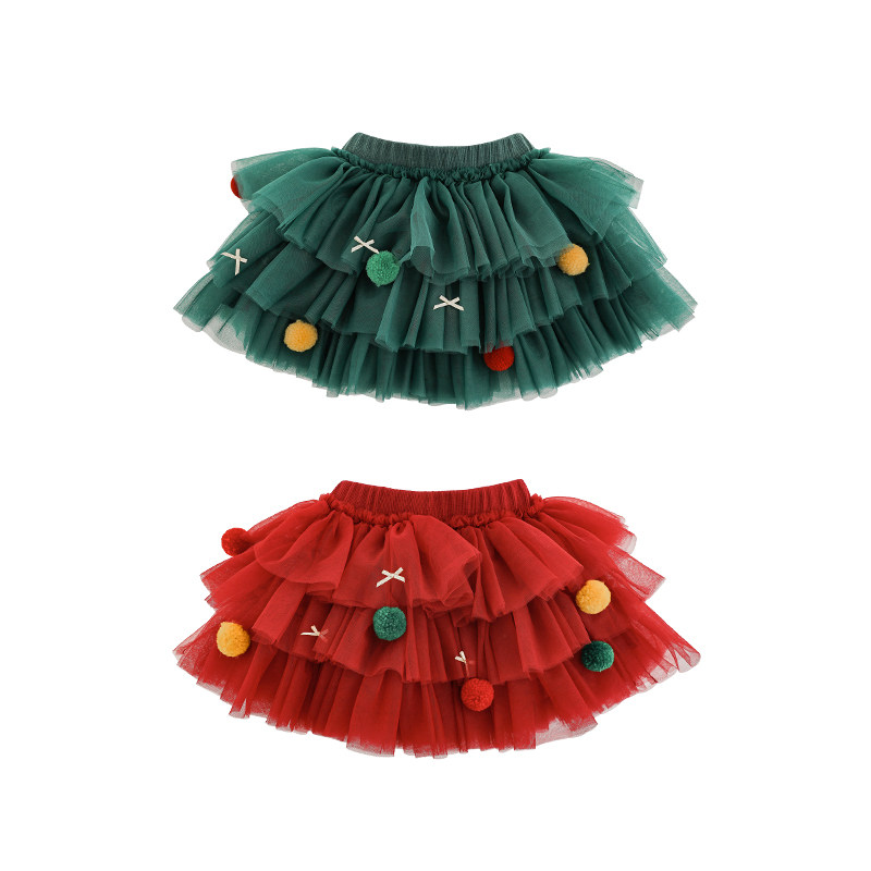 幼悠女童缤纷圣诞三层纱蛋糕裙2025冬季糖果毛球蝴蝶结保暖半身裙,淘宝优惠券,粉丝福利购,淘宝优惠卷