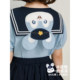 Youyou Girls Suit Summer New Contrast Navy Neck Puff Sleeve T-Shirt Cool Breathable Antibacterial A-Line Skirt