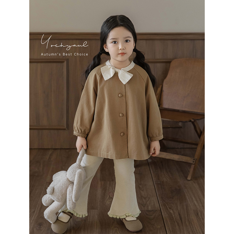 幼悠女童甜美娇俏蝴蝶结风衣中长款春秋撞色吸睛舒适领圈休闲外套 - 图2