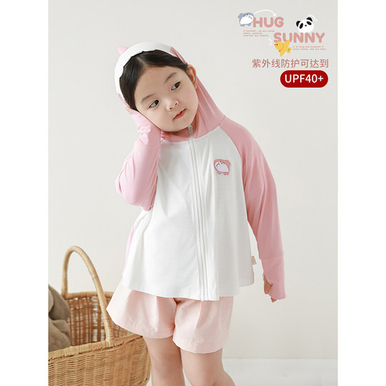 Young girls' cartoon embroidered logo sun protection clothing 2025 summer cute and cute blackout and insulated casual hooded jacket trendy
