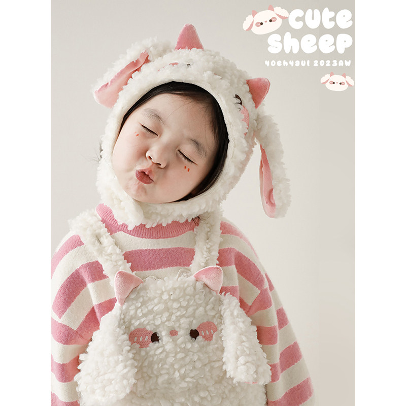 幼悠女童毛绒小羊系列加绒套装插肩连帽外套可调节背带裤多件套潮,淘宝优惠券,粉丝福利购,淘宝优惠卷