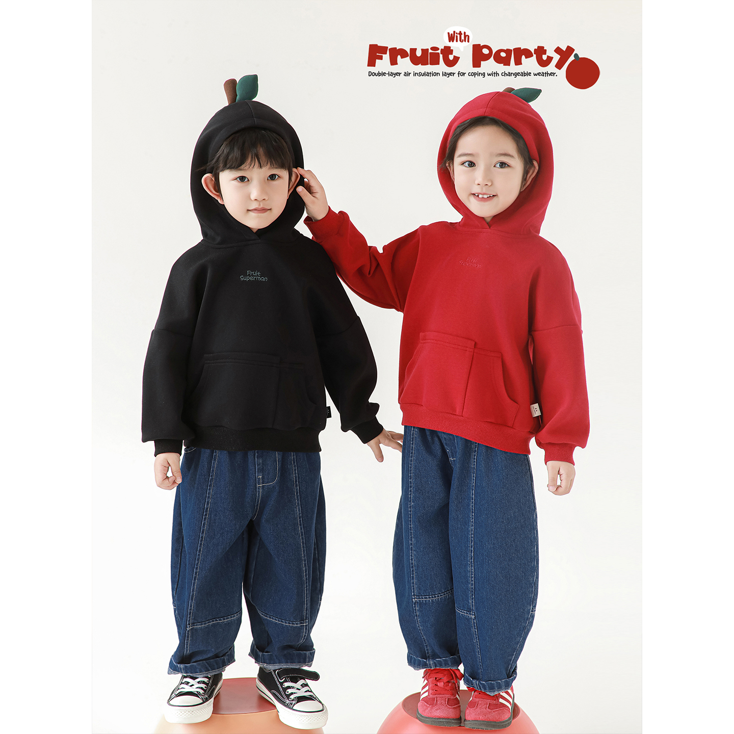 幼悠女童缤纷蔬果小超人卫衣2025秋季童趣可爱防风保暖连帽外套潮 - 图2