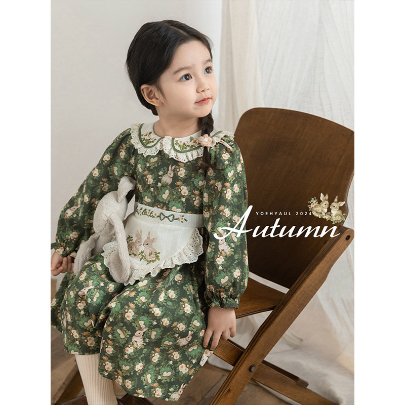 幼悠女童拼接假两件小围裙连衣裙2025春秋萌趣可爱碎花兔兔裙子潮,淘宝优惠券,粉丝福利购,淘宝优惠卷