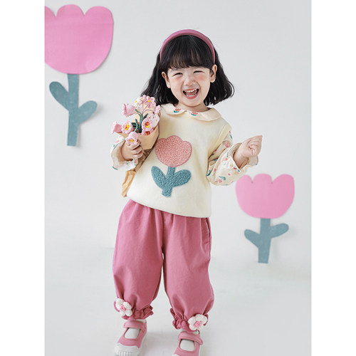 幼悠女童秋冬毛衣背心数码印花精巧刺绣宝宝可爱宽松娃娃领衬衣潮 - 图1