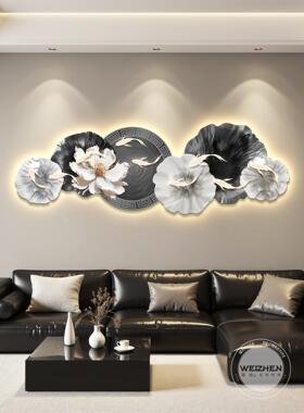 九鱼图led带灯轻奢客厅装饰画沙发背景墙挂画壁画简约现代高级感