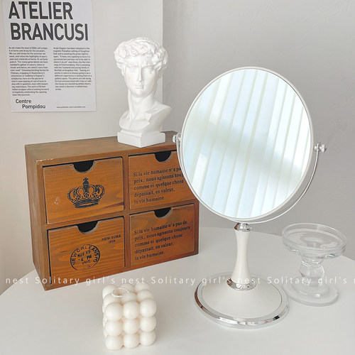 欧式复古高级化妆镜桌面台式ins双面镜子家用宿舍学生大号梳妆镜 - 图0