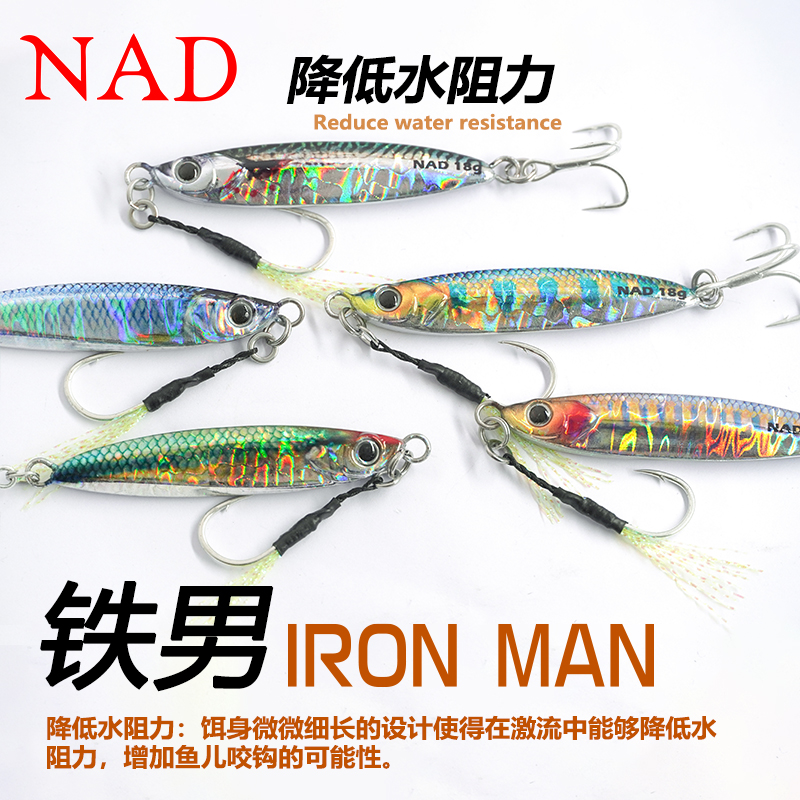 NAD那点铁板路亚饵18g/24g3D仿生铁男IRON MANⅡ远投亮丝双钩飘落 - 图0