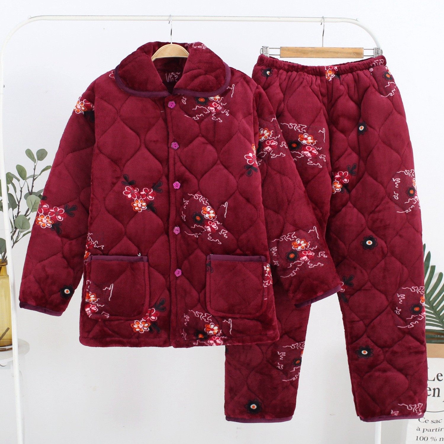 睡衣女冬季三层加厚夹棉睡衣女珊瑚绒法兰绒秋冬天保暖家居服棉袄,淘宝优惠券,粉丝福利购,淘宝优惠卷