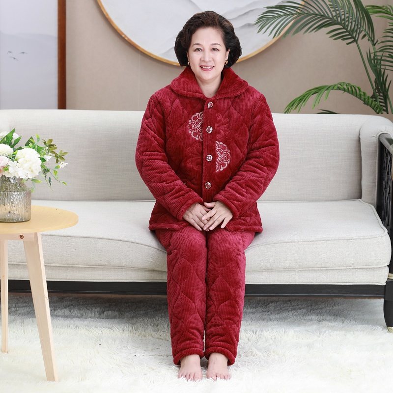 冬季中老年睡衣女珊瑚绒三层夹棉加厚加绒奶奶套装老人保暖家居服,淘宝优惠券,粉丝福利购,淘宝优惠卷