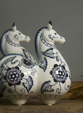 客厅摆件景德镇青花瓷装饰中式