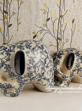 摆设中式田园青花手绘陶瓷摆件