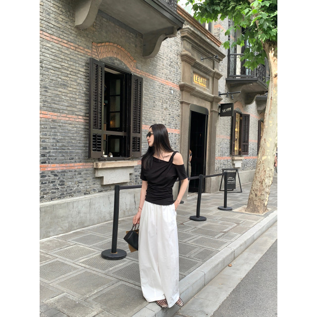 Miss 77 Angry Lesser Fashionable Lazy Sloped Shoulder T Relaxed Casual Slim Short Sleeve Cool T-Shirt Top