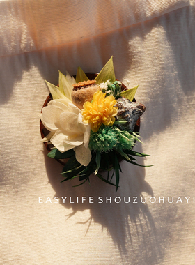 复古手工原木永生花胸针
