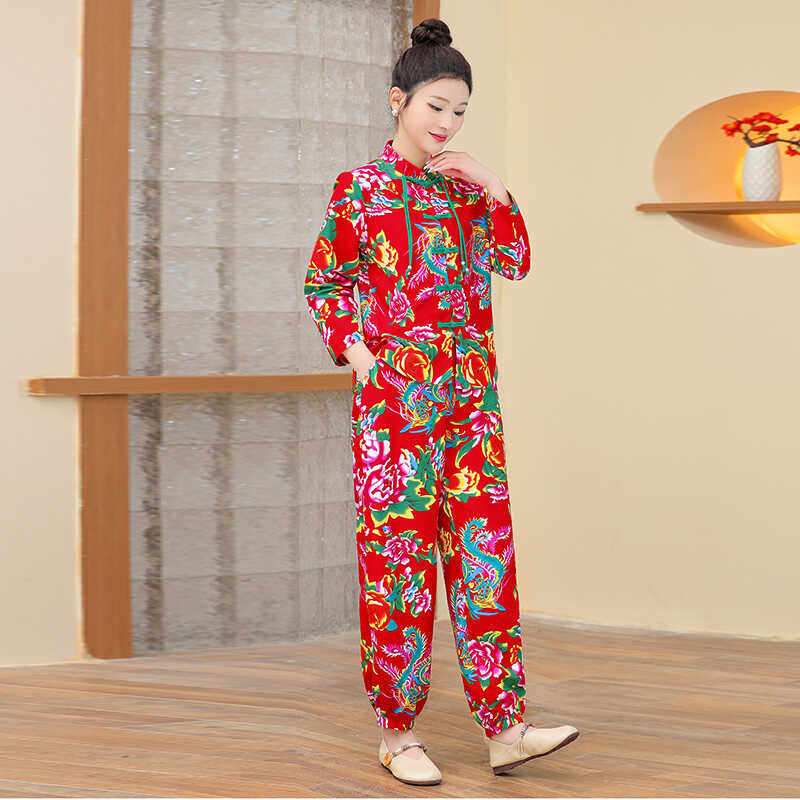 春秋季新款东北大花中式国风中老年大码上衣裤子套装女士打鼓衣服,淘宝优惠券,粉丝福利购,淘宝优惠卷